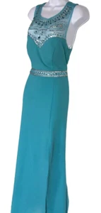 NWT B. Darlin Rhinestone Evening Prom Teal Turquoise Strap Maxi Dress Size 7-8 - Picture 1 of 11