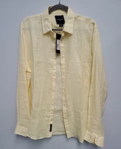 MARCIANO by Guess Mens Yellow Linen button down shirt Size (42) Med-Large NWT - Picture 1 of 11