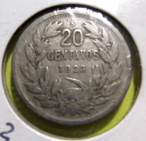 1923 Chile 20 Centavos Twenty Cents World Coin Circulated 486 - Picture 1 of 2