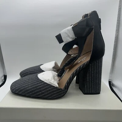 Shellys London Gillian черный серый насос в тонкую полоску ткани и кожи каблуки размер 10 - Изображение 1 из 4