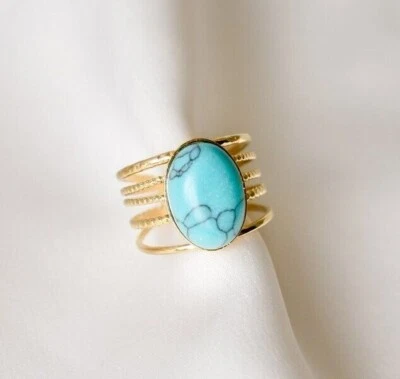 Anillo Turquesa Chapado en Oro 14k Anillo Ajustable Anillo Oro Hecho a Mano Anillo Regalo Ella Foto 1 de 3