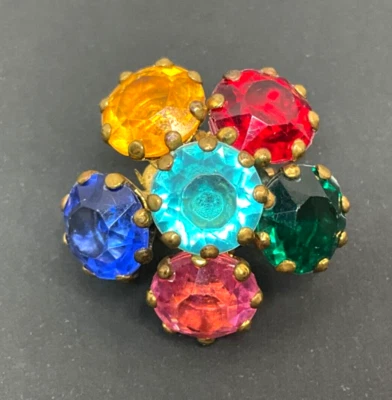 Button Stud Colored Faceted Stones 1" Round Prong Set Well Made Vintage - Image 1 of 4