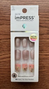 NEW ImPRESS Short Press On Nails "Velvet Dress" Pink Velvet Jeweled - Picture 1 of 2