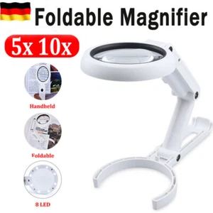 Handlupe 8LED mit Ständer 5x-10x Fach Vergrößerung Arbeitslupe Leselupe Lupe DHL - Bild 1 von 12