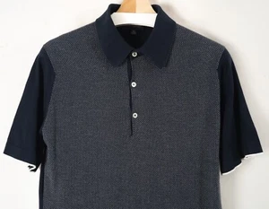 Men's JOHN SMEDLEY Cotton Short Sleeve Jacquard Polo Shirt - M Medium, Navy Blue - Picture 1 of 10