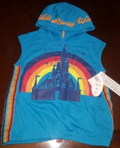 Disney Parks Castle Sleeveless Hoodie Size 10/12 XL Terry Sweatshirt Girls NWT - Picture 1 of 3