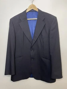 St Michael Vintage M&S Wool Cashmere Suit Jacket Size 42 Short Blue Pinstripe - Picture 1 of 15