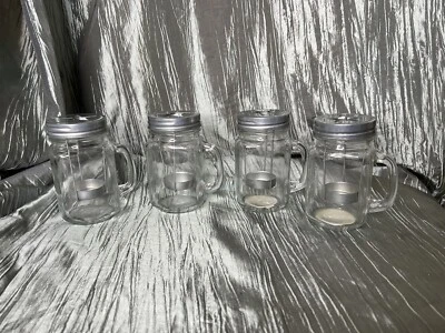 Mason Jars Lantern Tealight Holder with Wire Metal Tray Rustic Farmhouse Style - Image 1 of 4