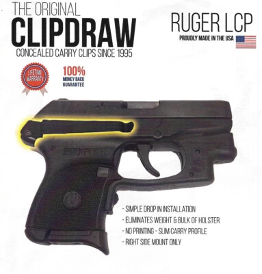 Clip de cinturón Clipdraw para Ruger LCP 1 One 380 IWB OWB negro - montaje derecho - funda Foto 1 de 4