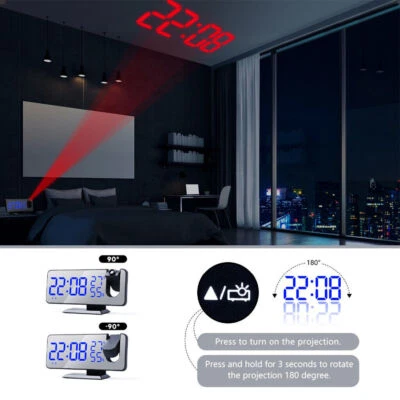 Digital Projection Alarm Clock FM Radio Snooze Dimmer Ceiling Projector LED - Image 1 of 4