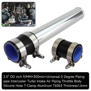 51mm/2in OD Aluminum Intercooler Turbo Pipe Piping Tube w/Silicone Hose Clamp - Picture 1 of 9