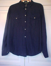 Ralph Lauren ~ Navy Linen Button Up Shirt/Blouse~Long Sleeve Roll Tab~Women's XL