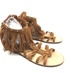 Zara Juniors Girls Boho Brown Suede Sandals with Fringe Size 5.5  - Picture 1 of 12