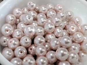 Glass Pearl Bead, Pearlized, 8-9mm, Peach Puff, Approx 100 pce,  Free Postage - Bild 1 von 1