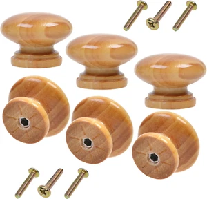 6 PCS round Mushroom Shape Wooden Cabinet Knobs Drawer Pulls - Picture 1 of 12