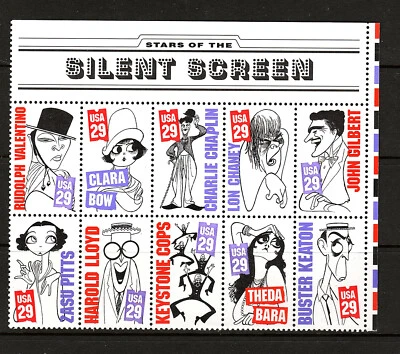 #210 US Stamps Scott#2819-2828 29c Silent Screen Block of 10 / header MNH 1994 - Image 1 of 4