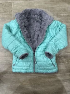THE NORTH FACE Green Teal & Grey Girls Reversible Fleece Jacket Size S 7/8 - Picture 1 of 7