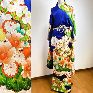 【Como Nuevo】Kimono Upcycle,Kimono Furisde,Bata Kimono,Vestido Kimono,Kimono Azul - Imagen 1 de 12