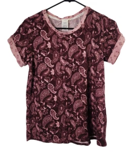 Lucky Brand Womens S Soft Night Shirt Pajama Top Short Sleeve Paisley Burgundy - Picture 1 of 4