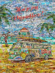 Art Collage Poster Old America Happy Vacation Made Out Of Car License Plates - Picture 1 of 6