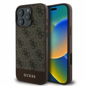 Hülle iPhone 16 Pro Max Guess Kunstleder braun Muster mit Logo goldfarbig - Bild 1 von 8