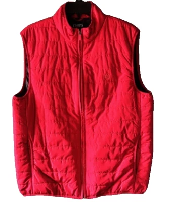 CHAPS Red Puffer Jacket Vest Men's Preppy Warm Sleeveless Quilted Large Zip Up - Image 1 of 4