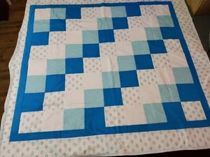 Handmade Quilt Vintage Fabrics 41x45 Lap Chair Baby Blanket Blue White - Picture 1 of 4