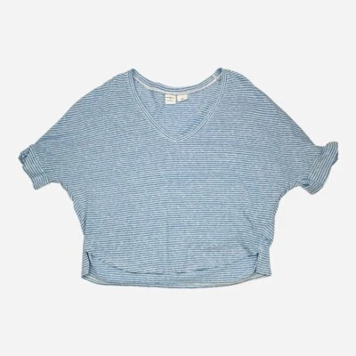 Camisa corta Melrose & Market para mujer pequeña azul blanco a rayas manga corta  Foto 1 de 4