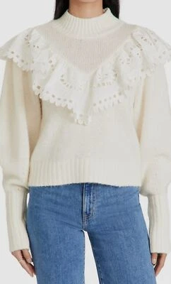 $395 Sea Women's White Alpaca/Wool Long Sleeve Eyelet Pullover Sweater Size S - Изображение 1 из 3