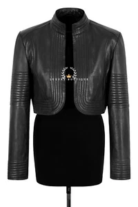 Ladies Elegant Look Real Leather Cropped Shrug Bolero Slim-Fit Jacket Ashley - Picture 1 of 6