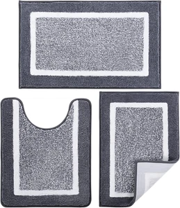 Bathroom Rugs Sets 3 Piece with U-Shaped Contour Toilet Mat Bathroom S - Picture 1 of 12
