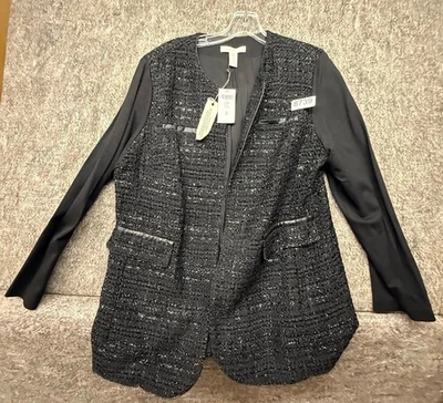 Chico’s Women’s Cardigan Black Metallic Mix Tweed Duster Size 2 NWT $175 - Image 1 of 4