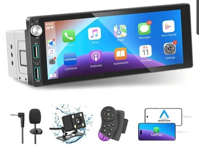 1 Din Car Stereo Android Auto 6.9" Touchscreen Rear View Backup Camera - Image 1 of 4