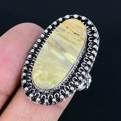 Anillo suizo enchapado en plata 925 de ópalo verde hecho a mano de EE. UU. talla 9 Foto 1 de 3