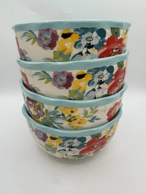 Juego de 4 cuencos florales Pioneer Woman con borde festoneado verde azulado Foto 1 de 4