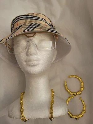 Vestido de fantasía años 80 90 hip hop reversible sombrero gafas cuello cadena pendientes Foto 1 de 4