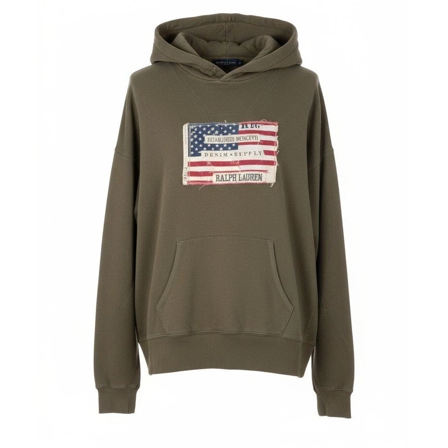 Sudadera con Capucha Gráfica Bandera Verde Oliva Denim & Supply De Colección Ralph Lauren XXL Para Hombres Y2K Años 90 Foto 1 de 4