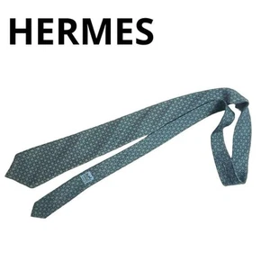 HERMES Necktie Tie Blue all-over pattern 100% Silk made in France J4558 - Picture 1 of 24