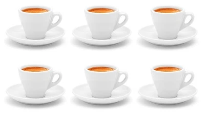 Espressotassen mit Untertassen 6 weiße dickwandige Porzellan Tassen Italia Set - Bild 1 von 4