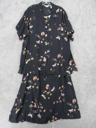 VETEMENTS Giacca Vintage Abito Donna 2X Farfalla Floreale Modesto Maxi Bohemien Fluido