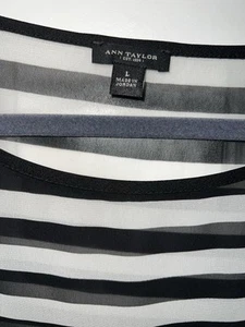 Blusa Top Ann Taylor Rayas Blancas y Negras Semi Transparente Manga Larga Talla Grande - Imagen 1 de 7