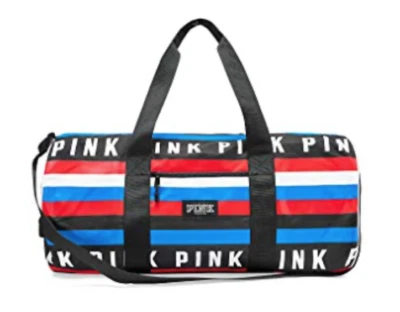 BOLSO DE LONA GRANDE VICTORIA'S SECRET ROSA A RAYAS FIN DE SEMANA DEPORTE GIMNASIO VIAJE NUEVO CON ETIQUETAS  Foto 1 de 3