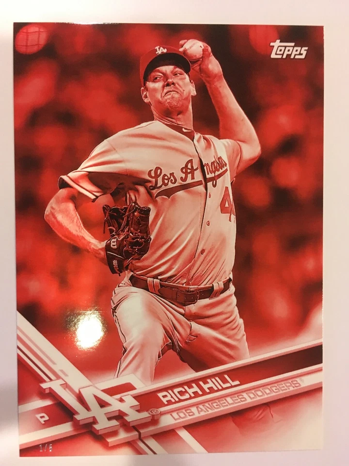 2017 Topps Team Red Parallel Jumbo 5x7 Rich Hill LAD16 Dodgers #’d 3/5 - Image 1 of 1