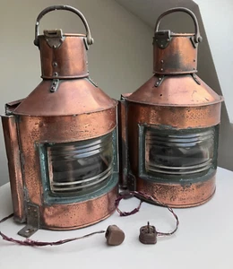 2 VINTAGE 16" TALL COPPER SHIP/MARINE PLAYMIT LAMPS ELECT. CONVERT.1950's? - Picture 1 of 24