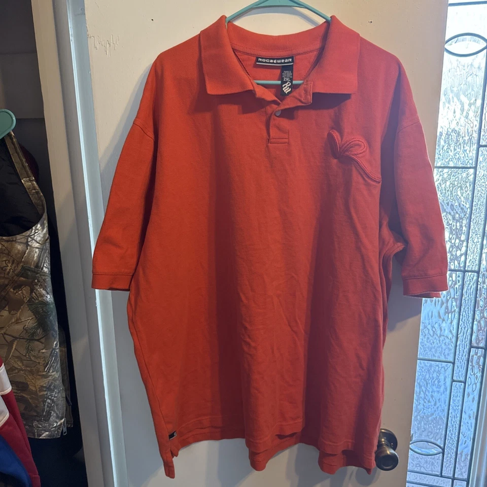 Polo Vintage Rocawear Para Hombres 2XL Naranja Manga Corta Polo Años 90 Logo Y2k Foto 1 de 4