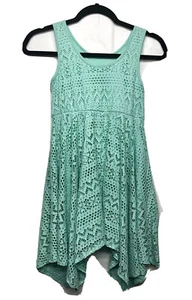 Kensie Girls Size 12 Diamond Cut Lace Teal Dress Sleeveless - Picture 1 of 10