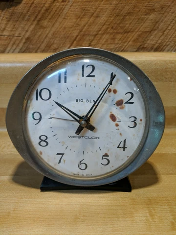 Vintage 1971 Westclox Big Ben Style 8 plain ivory/brass alarm clock AS IS Cover
