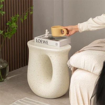 U-shaped Side Table Coffee Terrazzo Magnesia Concrete Stool Stand Outdoor Garden - Image 1 of 4