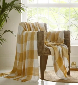 Epsom Throw Ochre Woven Tassel Ends 180cm x 250cm Cotton - Picture 1 of 1