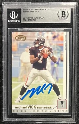 MICHAEL VICK SIGNED 2002 PACIFIC HEADS UPDATE #11 BECKETT AUTO 297 - Image 1 of 2